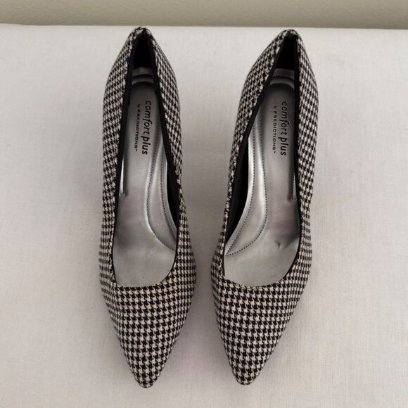 Comfort Plus Heels Size 8W Black White Houndstooth Pointed Toe Pumps - Picture 2 of 10
